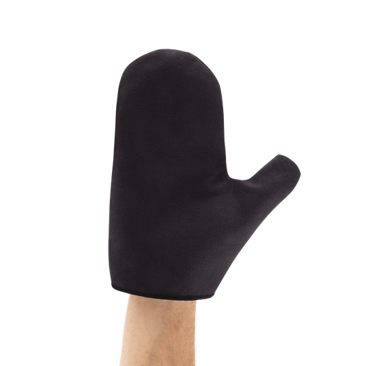 D'Addario Micro-Fiber Polish Mitt worn on the hand