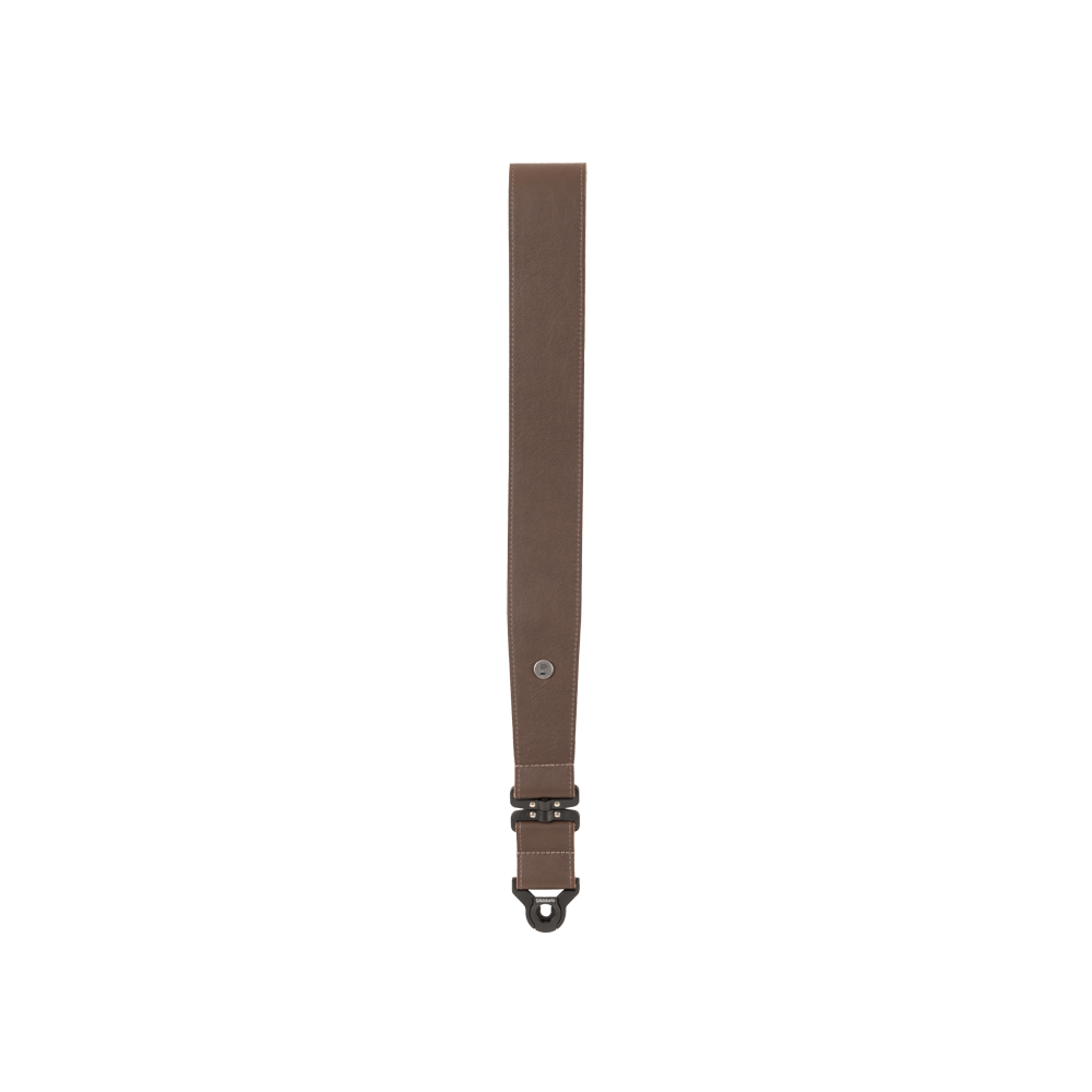 D'Addario Comfort Leather Auto Lock Swivel Strap, brown garment leather detail