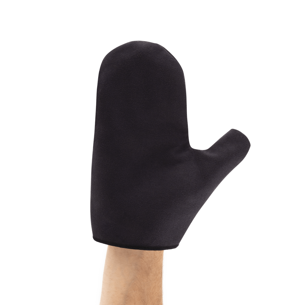 D'Addario Micro-Fiber Polish Mitt worn on the hand