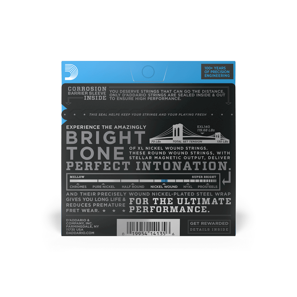 D'Addario EXL140 Nickel Wound, Light Top/Heavy Bottom, 10-52